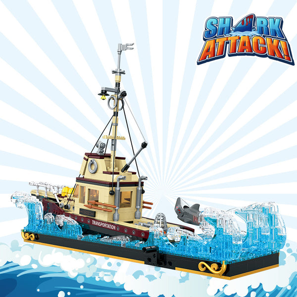 Shark Attack Building Set - 1109PCS Collector's Model | Dynamic Great White Shark Display with Diorama Base