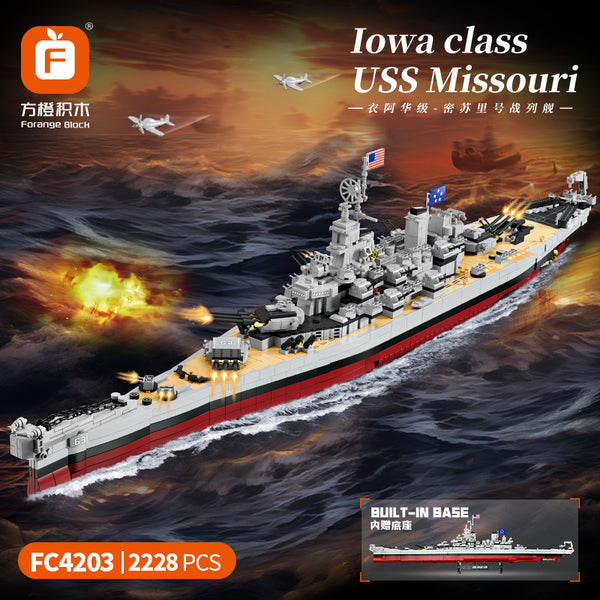 Iowa-Class Battleship USS Missouri Warship Building Blocks Set 2228pcs FC4203 Military Ship Bricks