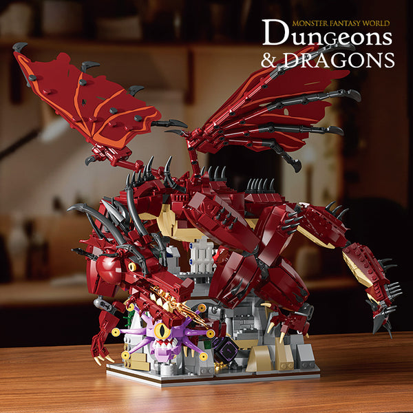 Mythic Red Dragon Building Set – Fantasy Castle Ruins Brick Model (1856 pcs)