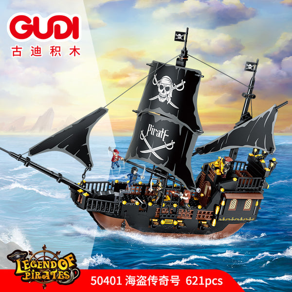 Pirate Ship Model Building Blocks Set | Firing Cannons & Functional Anchor