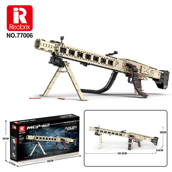 ReoBrix 77006 MG-42 Machine Gun Building Blocks – 1886PCS Military Weapon Model Toy with Battery