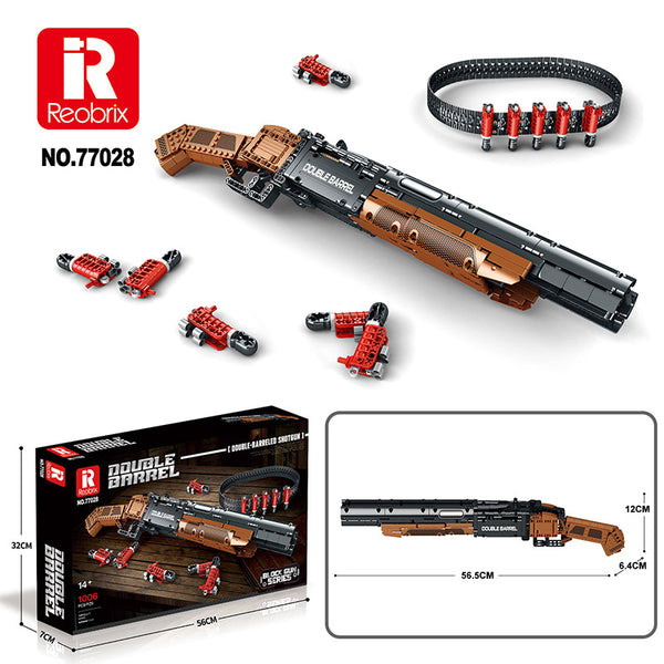 1006PCS Double Barrel Shotgun Building Blocks – Military Weapon Model Toy with Bullet Belt (With/Without Original Box)
