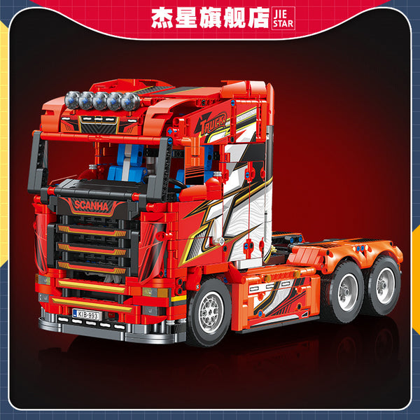 JJ9070 Scania Heavy Duty Container Truck Head Building Blocks Set 1708pcs (Static＆Dynamic Versions)