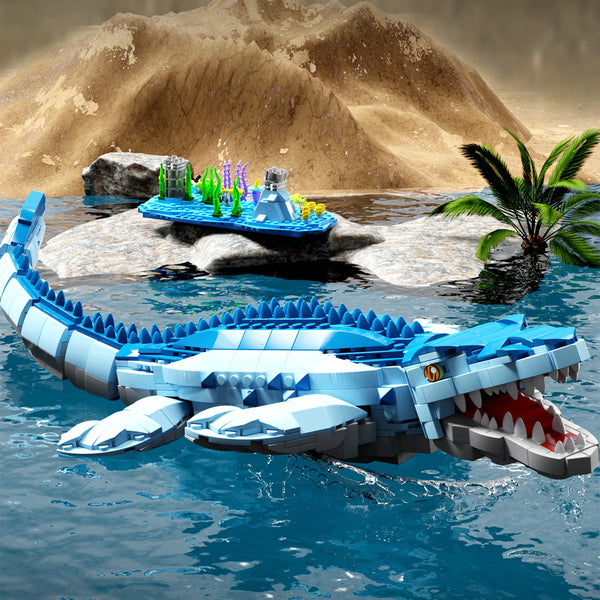 1158PCS Jurassic Dinosaur Bricks Mosasaurus Model Building Blocks Toys for Children Dinosaur Gift